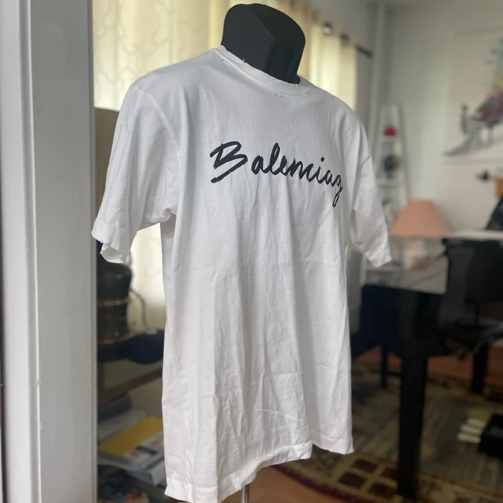 Like New Men’s Size Medium Balenciaga Oversized Logo Scripted T-shirt 100% White - Picture 9 of 14